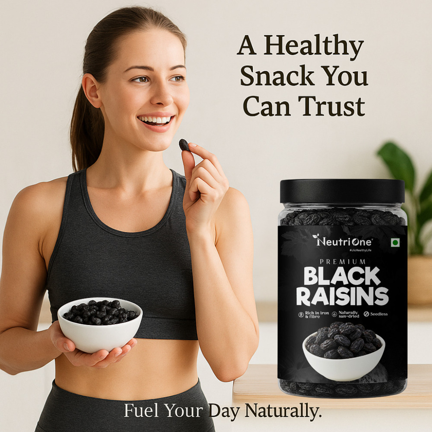 Image of NeutriOne Premium Black Raisins | Kismish 500 gm | Sweet & Soft Kishmish /Kismis dry fruits Raisins