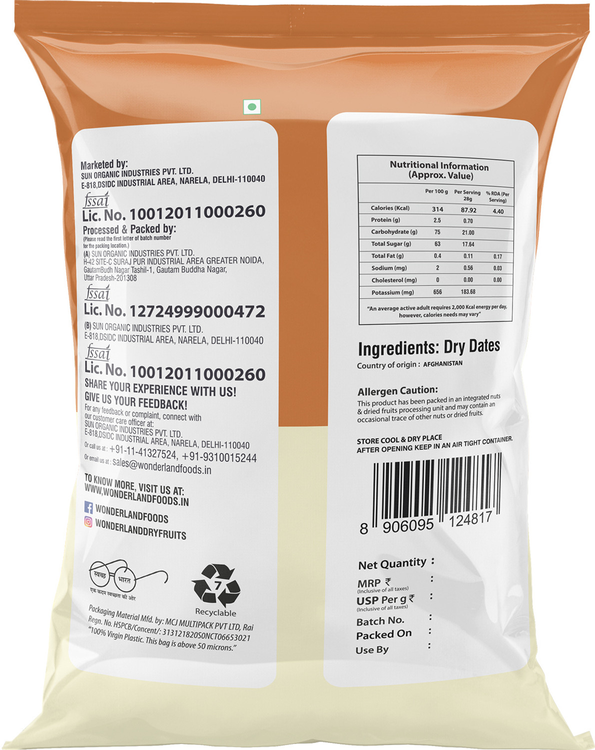 Image of WONDERLAND Dry Fruits Premium Dry Yellow Dates 500g Sukha Khajoor Fibre Rich Dates