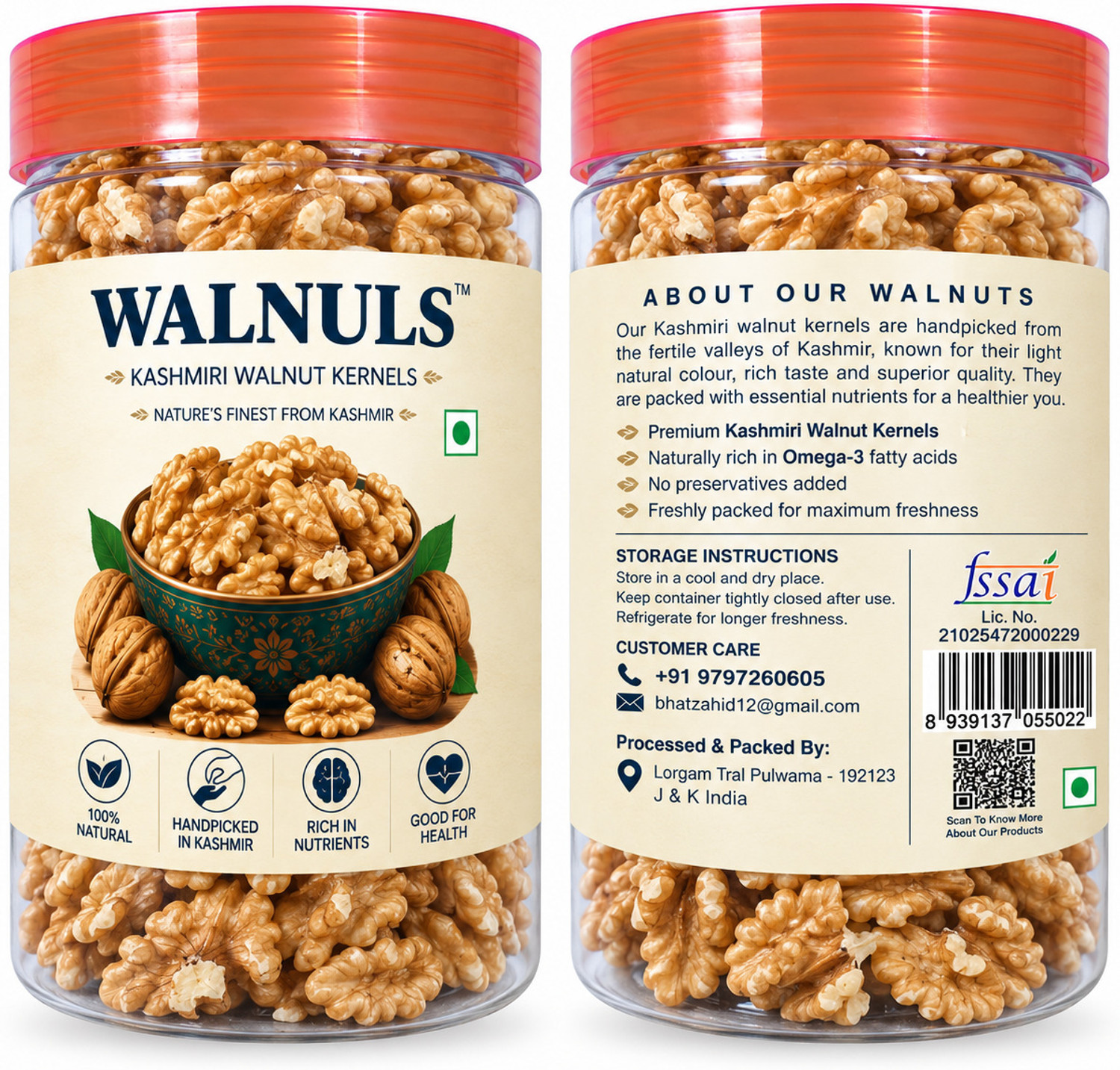 Image of WALNULS Kashmiri Walnut Kernels | Walnut Without Shell Walnuts Walnuts (2 x 200 g)