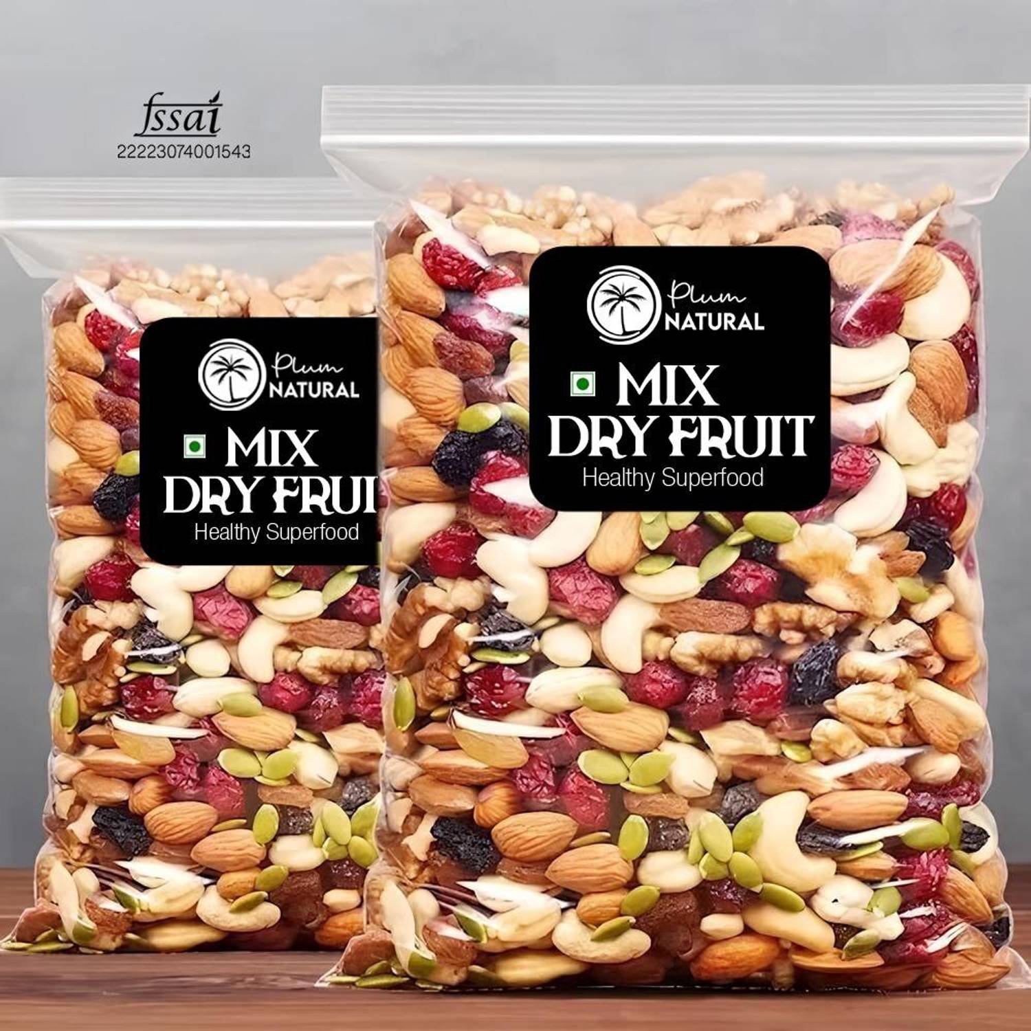 Plum Natural Mix Dry Fruit | Panchmeva | 500GM | JAR | Almonds, Cashews, Raisins, Dry Dates, Pistachios, Figs, Kiwi, Assorted Fruits & Nuts