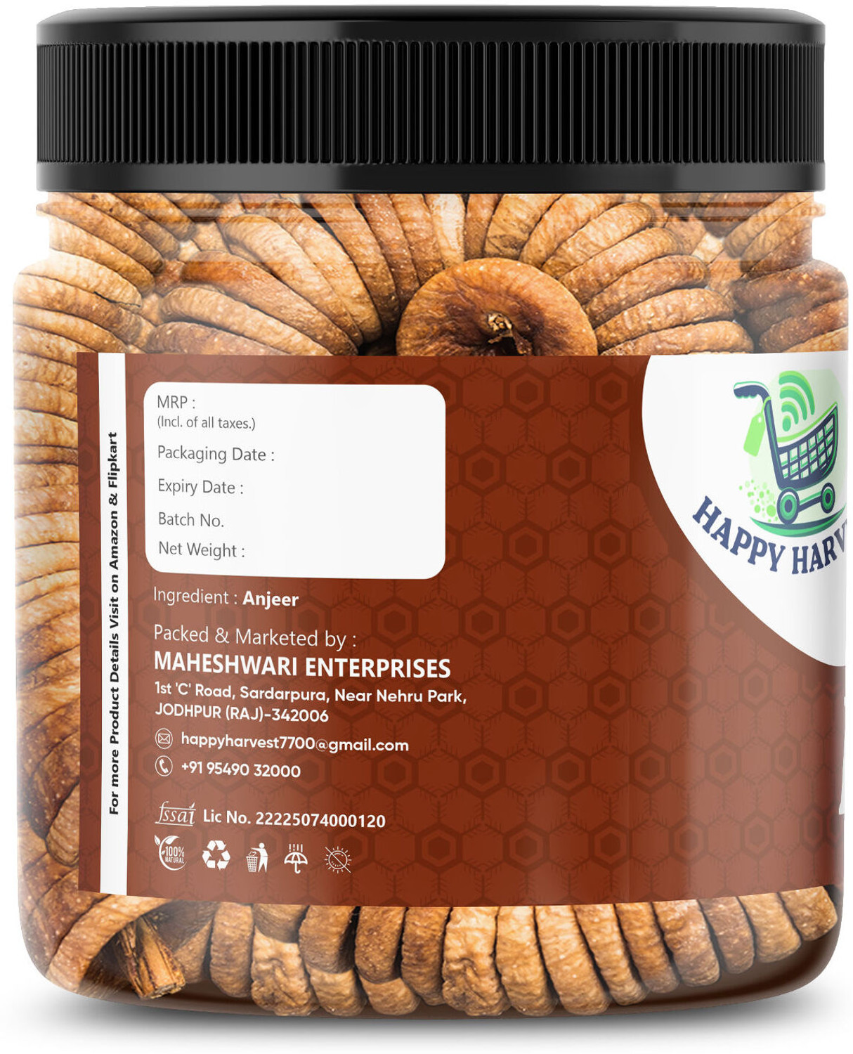 Image of Happy Harvest Afgani Anjeer Dry Fruits || Dried Figs- 1000 gm-JAR Packing Figs Figs