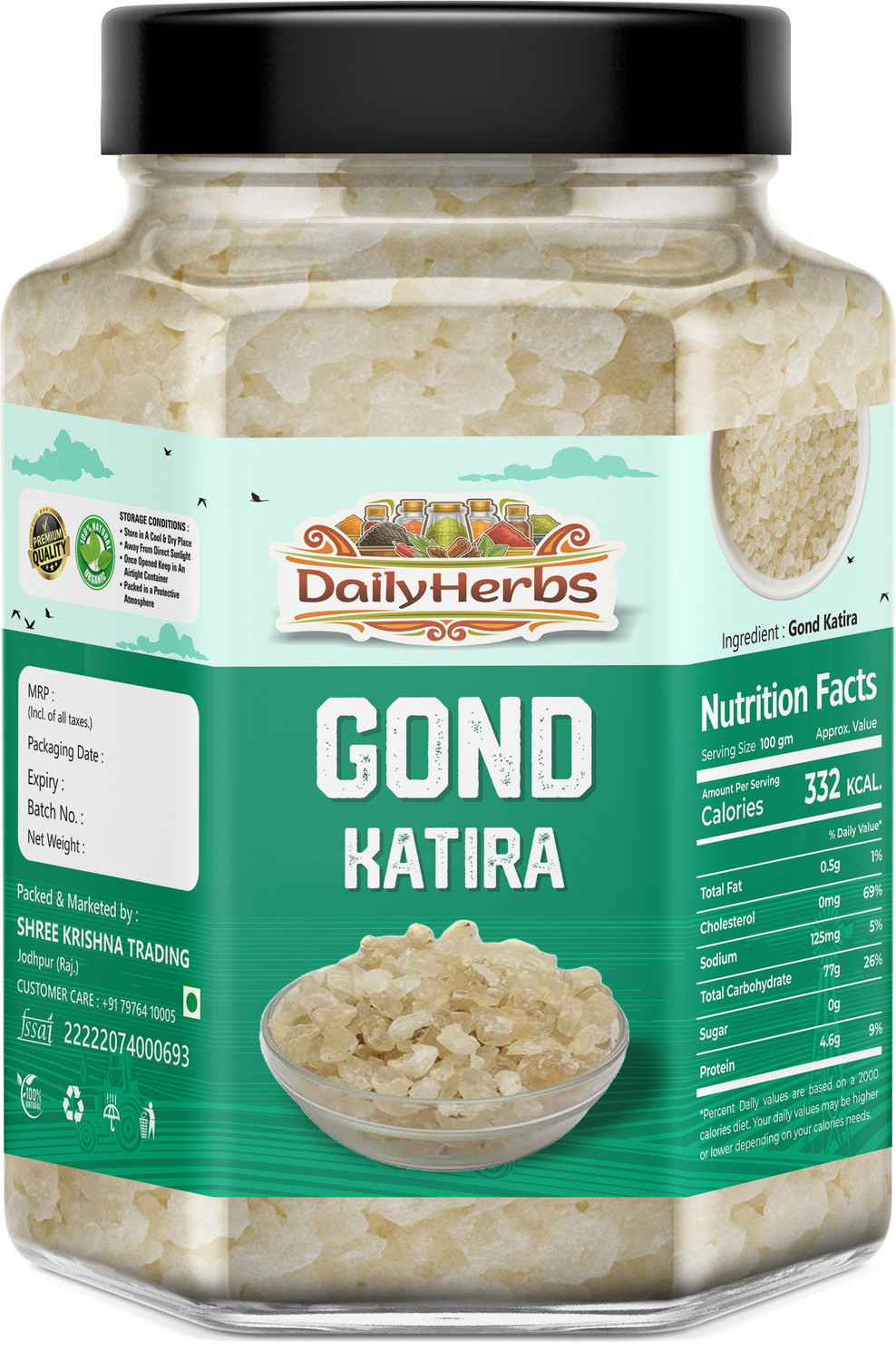 Image of DAILYHERBS Summer Heat Cooler Combo Pack - Gond Katira & Basil seeds Dried Gum