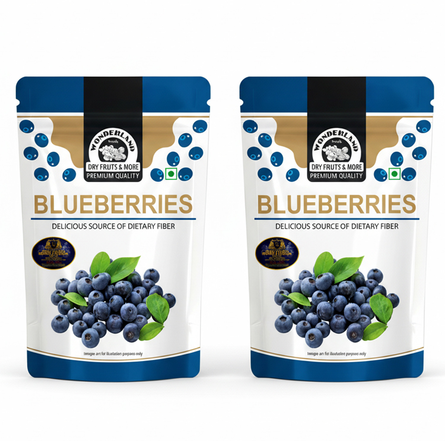 Image of WONDERLAND Blueberries Dried Fruits Combo Pack of 2 (150g Each) Blueberry