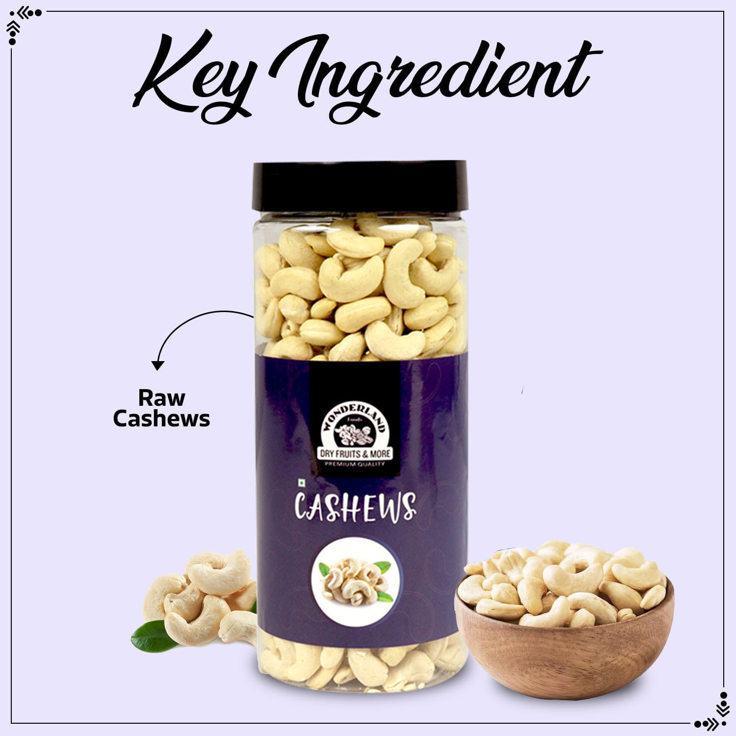 Image of WONDERLAND Foods Plain (Pack of 2 - 450g each) Raw Cashews