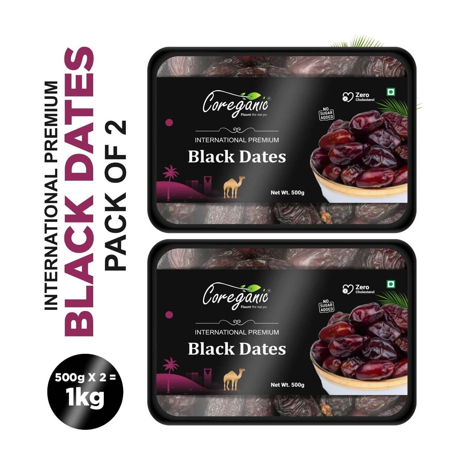 Coreganic 100 % Natural International Premium Black dates (Khajoor) Dates