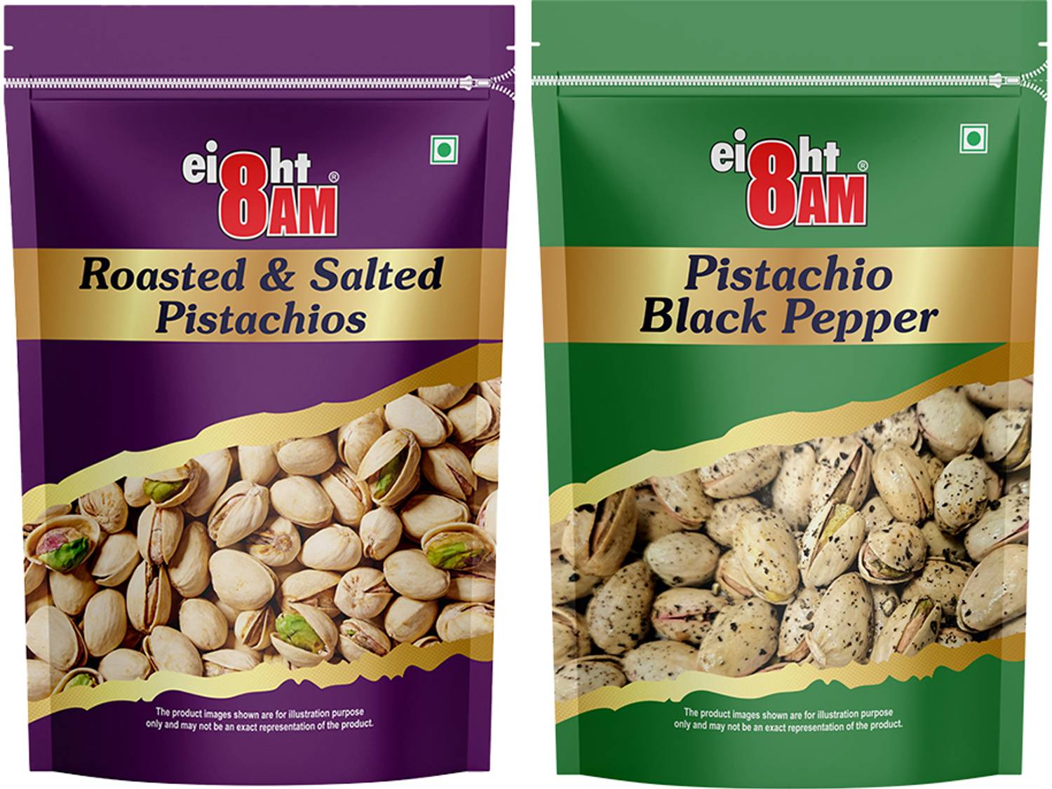 8AM Roasted Pistachio, Black Pepper Pistachio Combo Pack of 2, 200g Each,