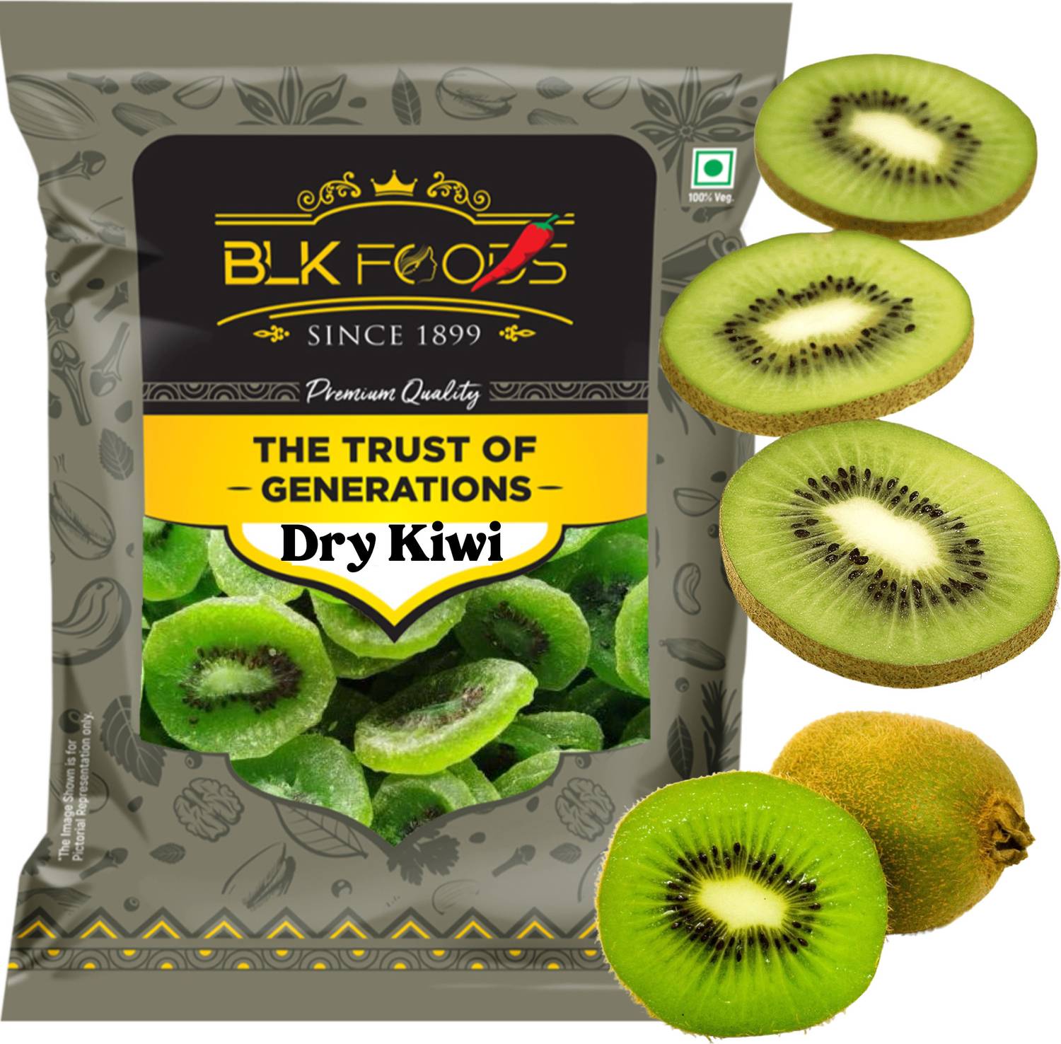 BLK FOODS Dried Kiwi For eating 250g | Dehydrated Fruits | Dry Fruits Kiwi