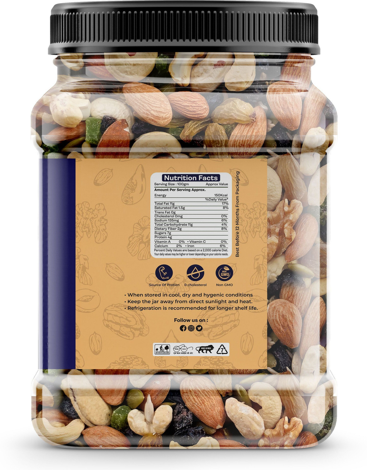 Image of GRANIC FARMS Premium Mixed Dry Fruits | Almonds, Cashews, Raisins, Apricots, Kiwi (1 x 500 g)