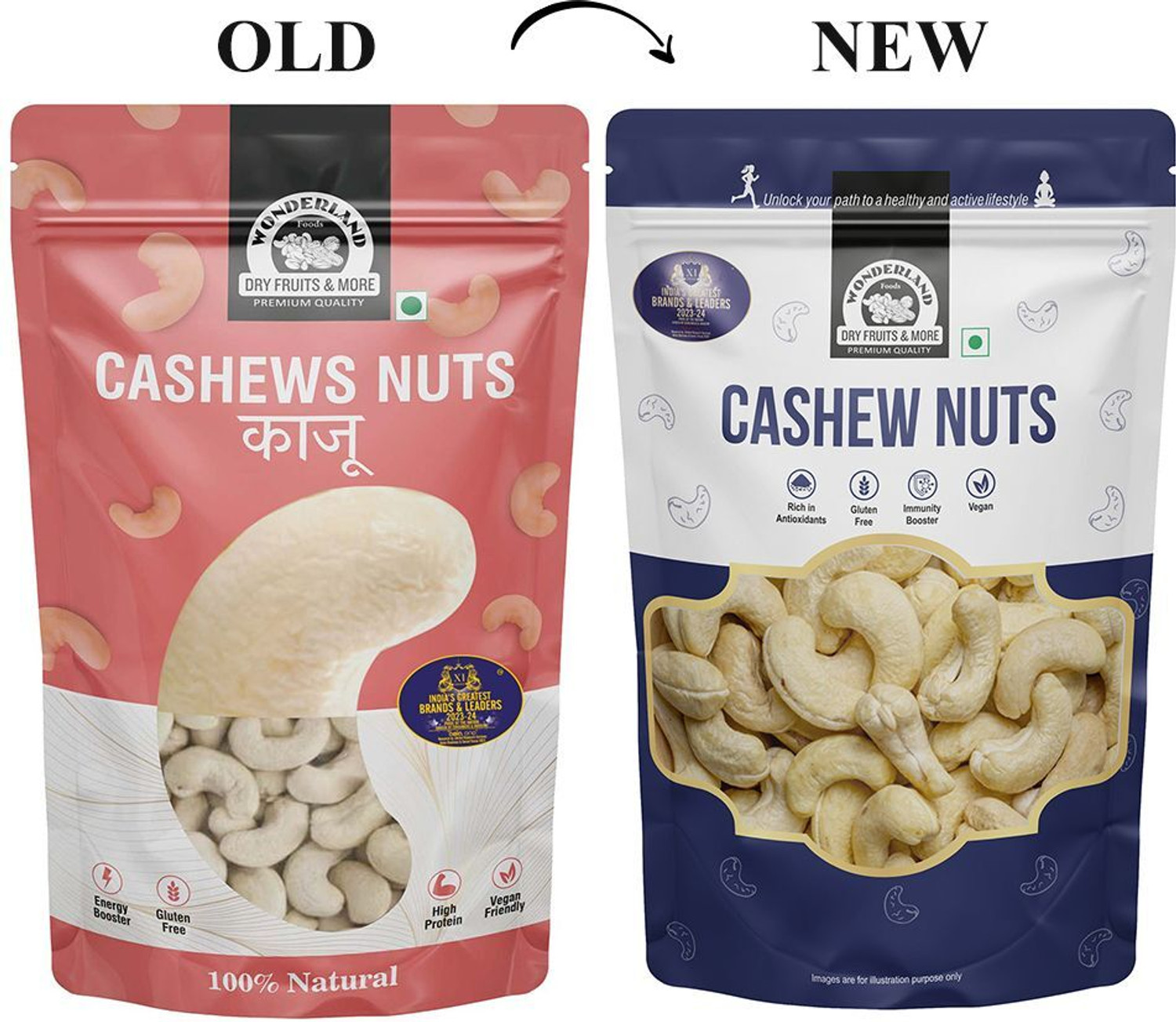 Image of WONDERLAND Foods Premium Whole Raw Cashew (Kaju) 1Kg (500gX2) Pouch Kaju Kaaju Nuts Cashews