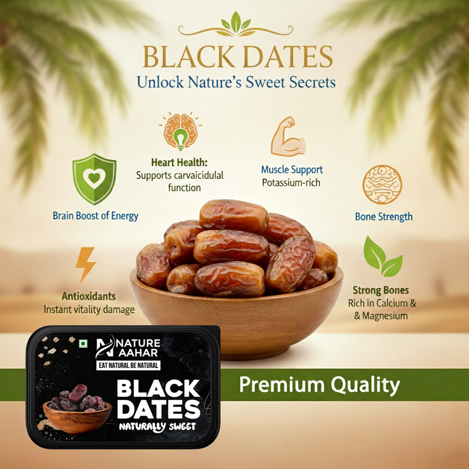 Image of Nature Aahar Premium Black Dates| 100% Fresh & Natural |Dry Fruit Dates (2x 400 g) Dates