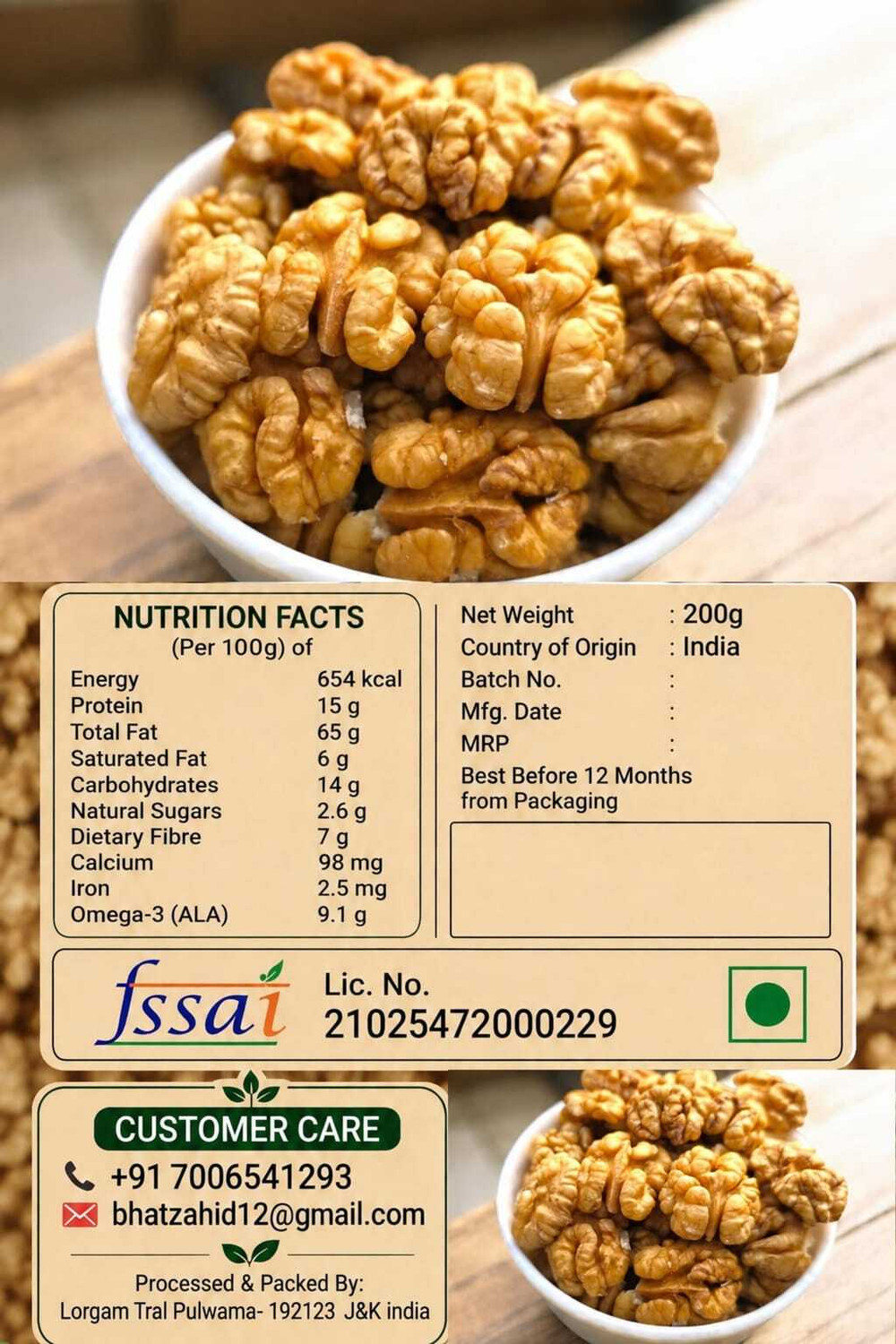 Image of WALNULS Kashmiri Walnut Kernels | Walnut Without Shell Walnuts Walnuts (2 x 200 g)