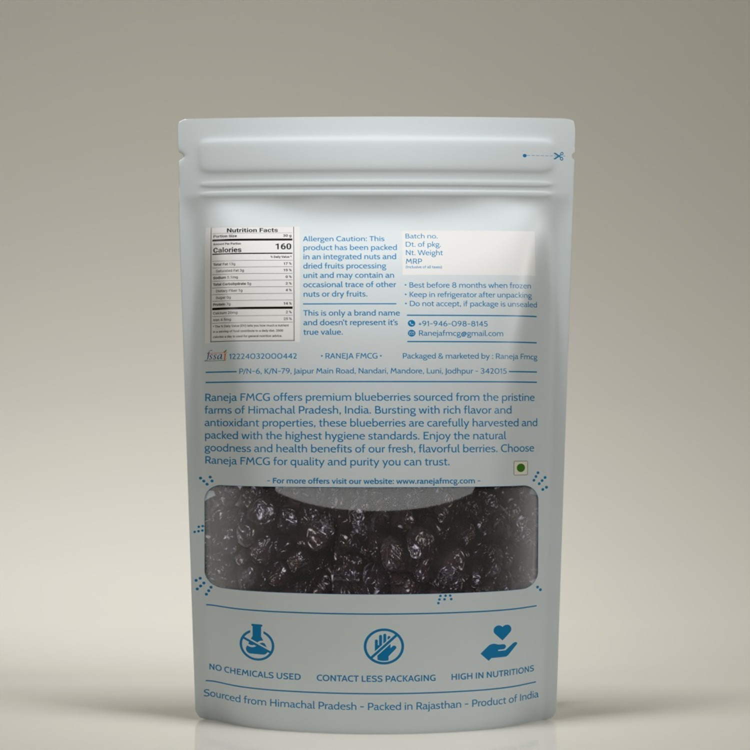 Image of Raneja Premium Dried Blueberries 800g | Natural, Seedless & No Added Sugar Blueberry