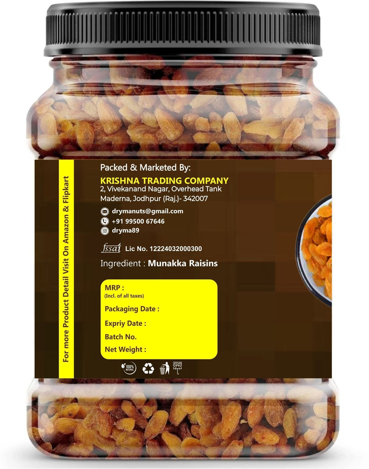 Image of Dryma Munakka (Abjosh) Raisins (Medium Size) Raisins 500 gm Raisins