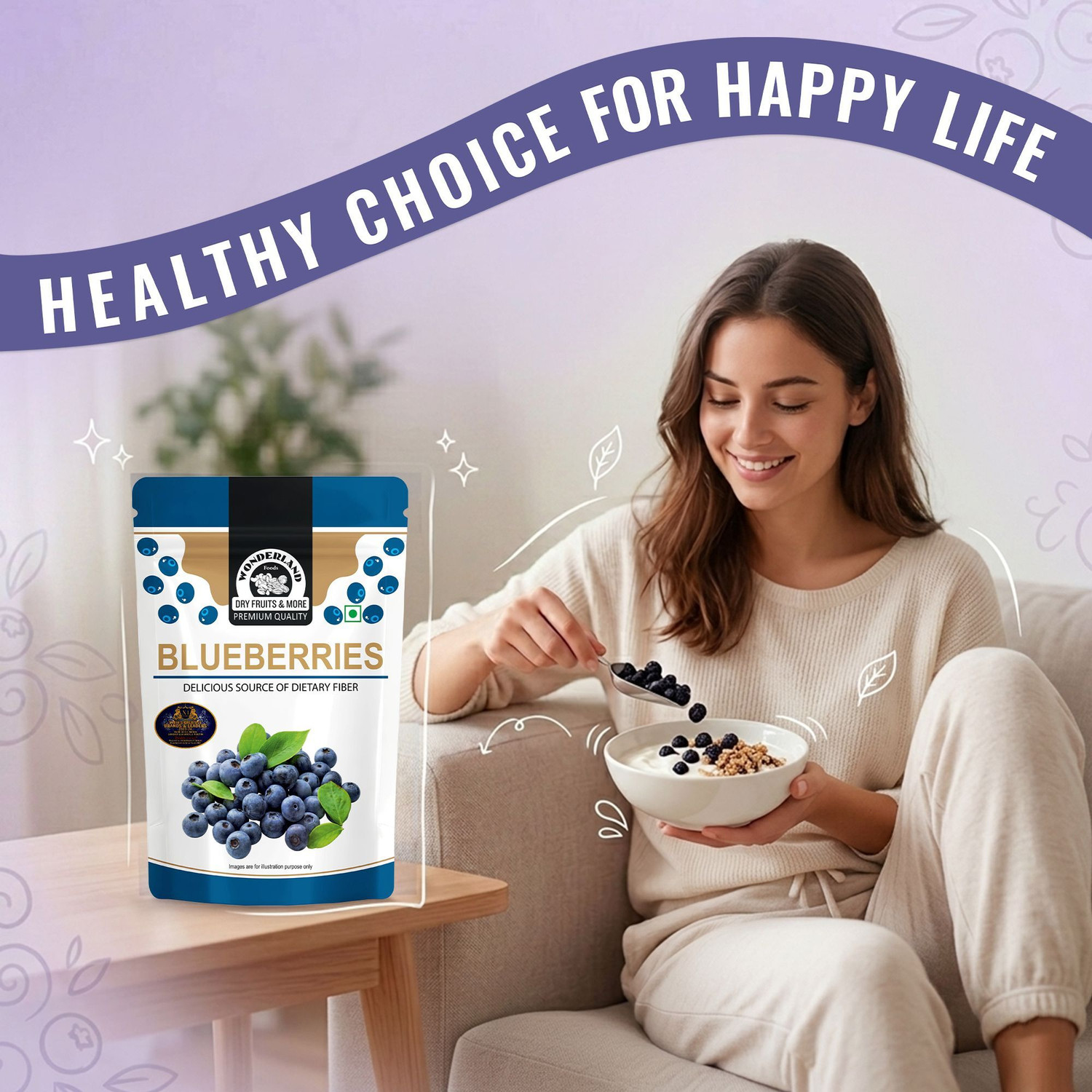 Image of WONDERLAND Blueberries Dried Fruits Combo Pack of 2 (150g Each) Blueberry