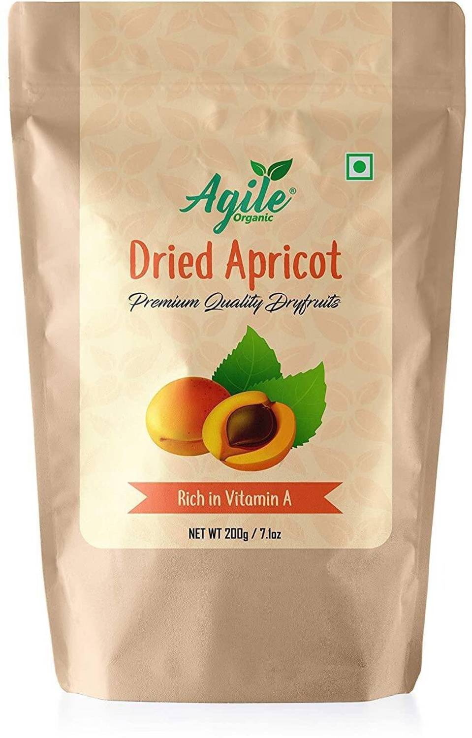 Agile Organic Premium Jumbo Dried Seedless Apricot, 200g | Naturally Sun Dried Apricots