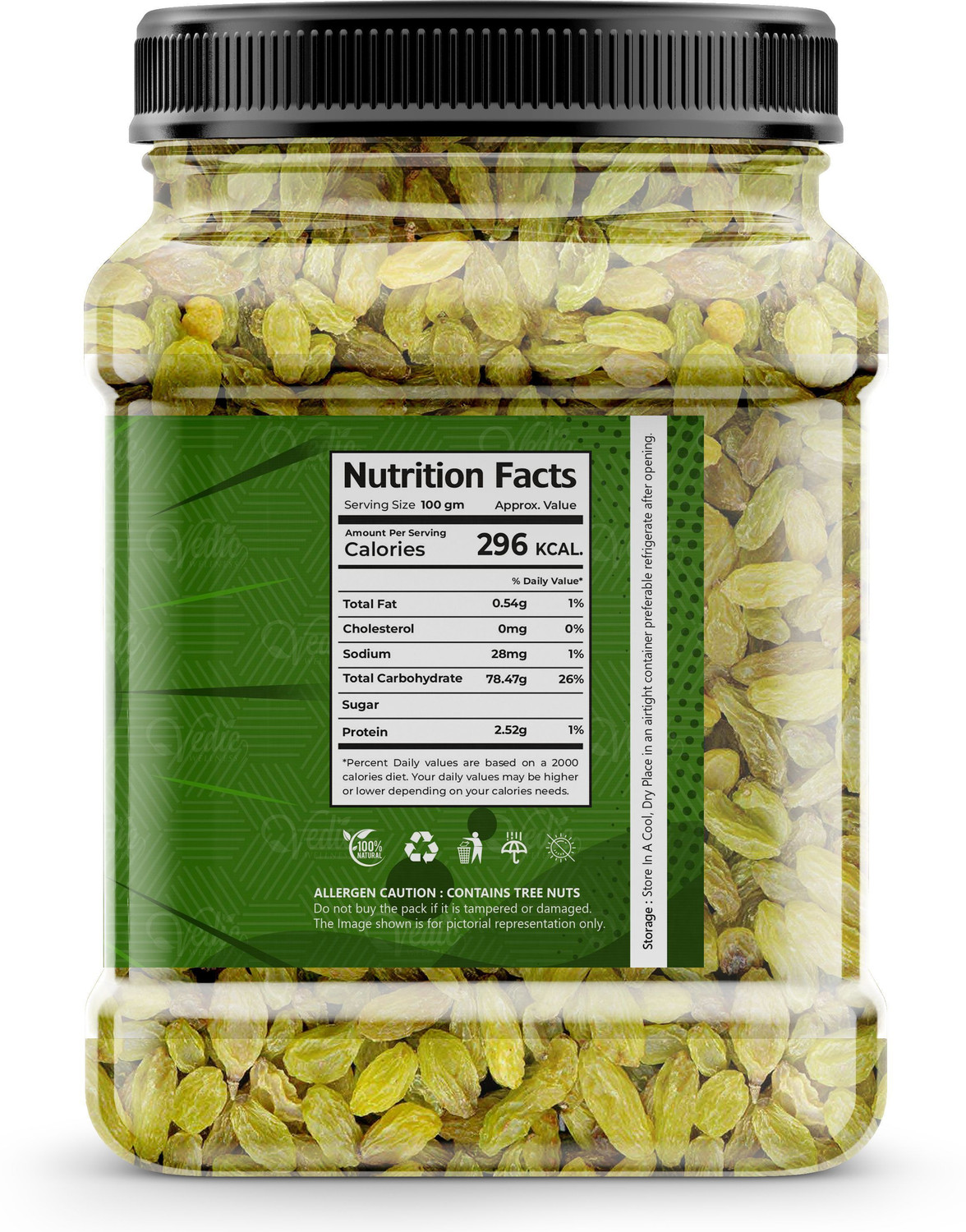 Image of Vedik Wellness Premium Green Raisins | Dakh | Kishmish | Kismis | Daakh | Dakha | Dried Grapes Raisins