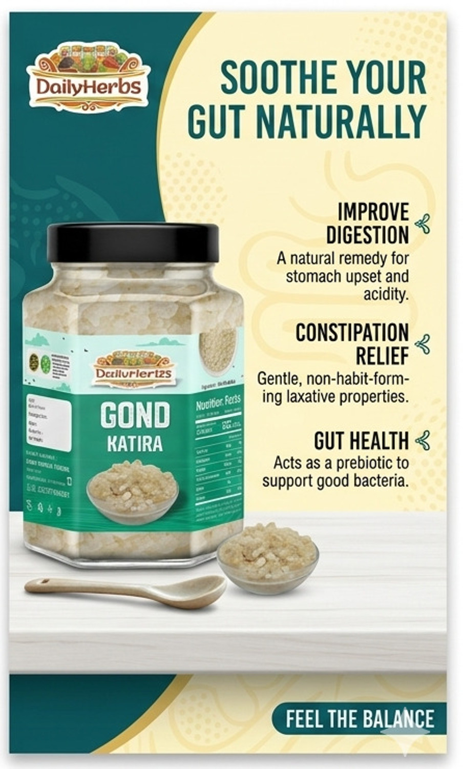 Image of DAILYHERBS Summer Heat Cooler Combo Pack - Gond Katira & Basil seeds Dried Gum