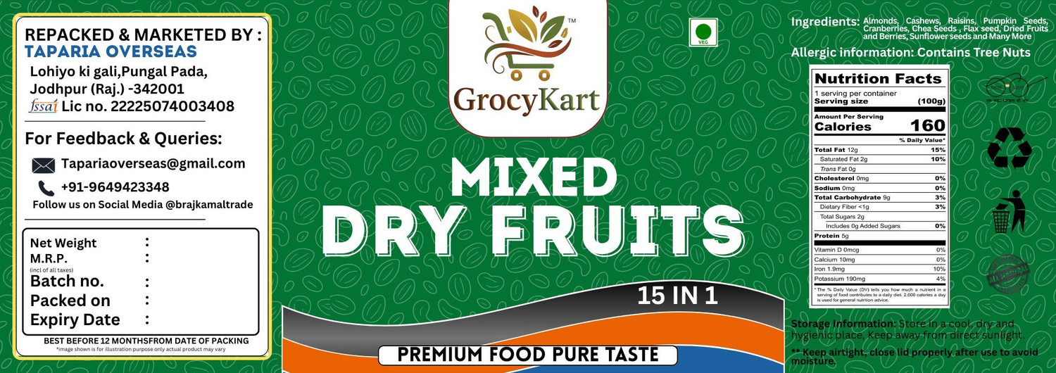 Image of GrocyKart Mixed Dry Fruits - 1 Kg Assorted Seeds & Nuts