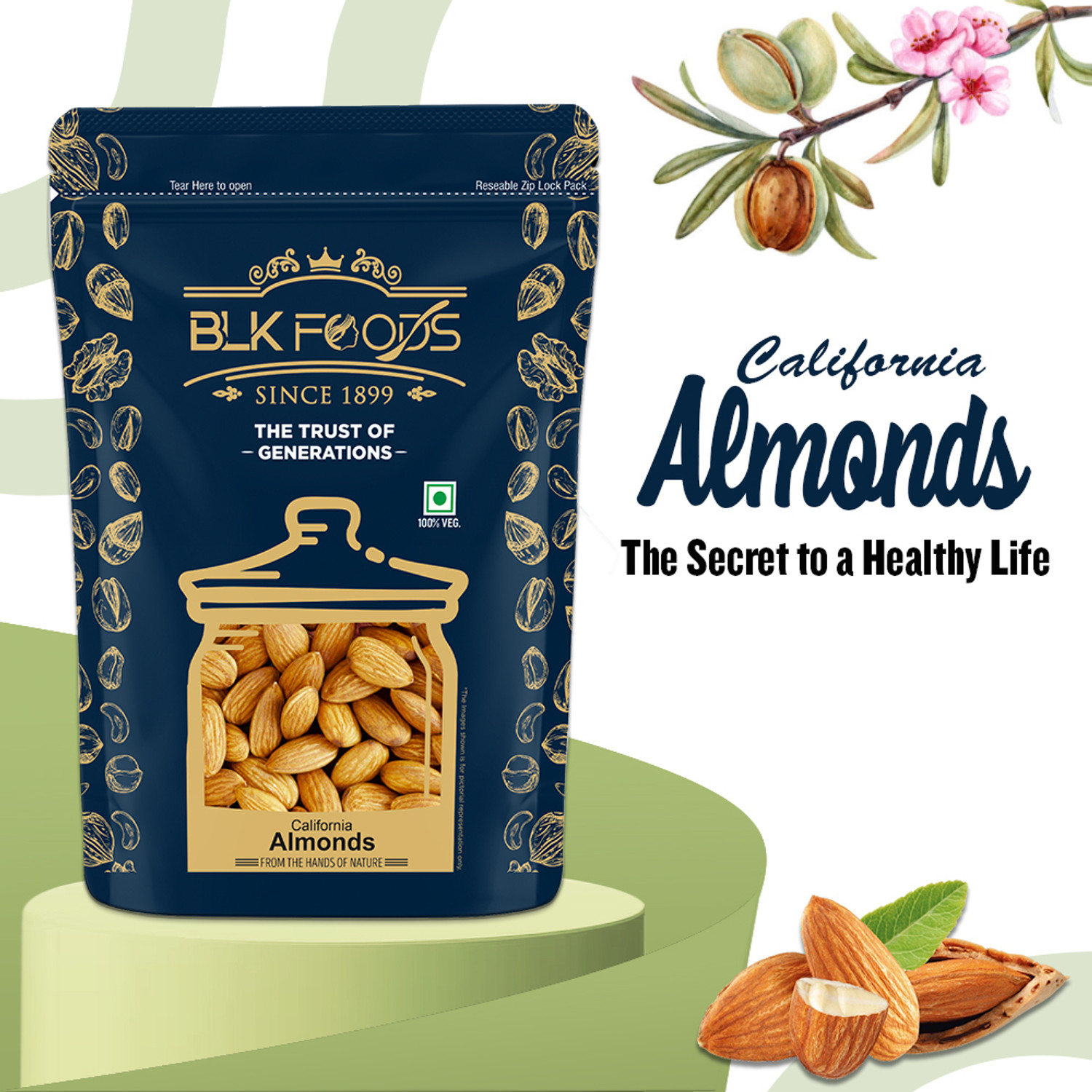 Image of BLK FOODS 1.5Kg Natural California Badam giri | Dry Fruits Almonds