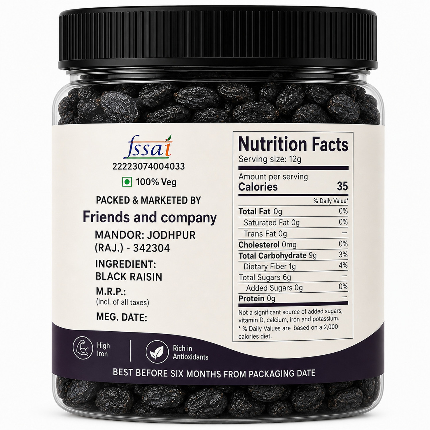 Image of crispcraze Black Raisins Kishmish | Seedless Dry Fruit | Rich in Iron | Kismish Raisins