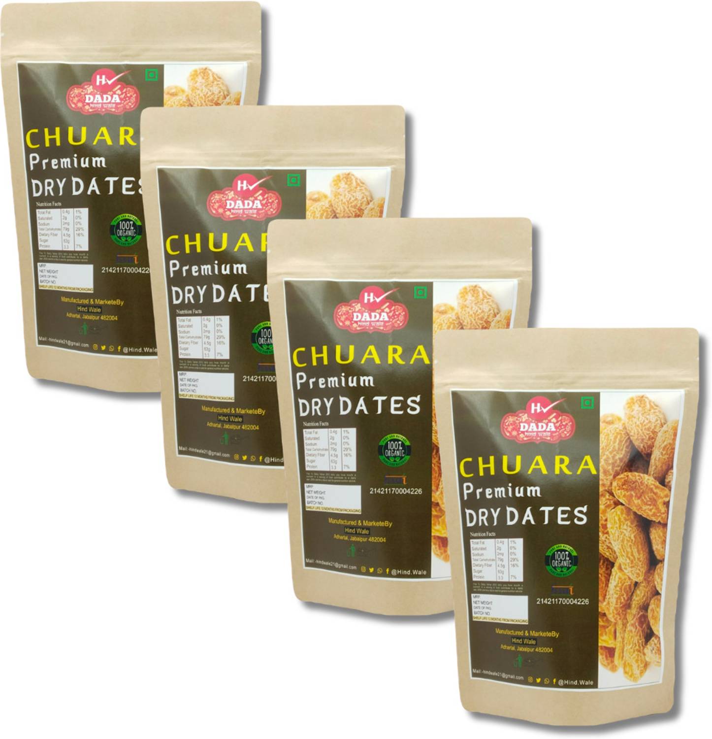 DADA Dry Dates_1000gm (chhohara or kharek)Pack of 4 Yellow dates
