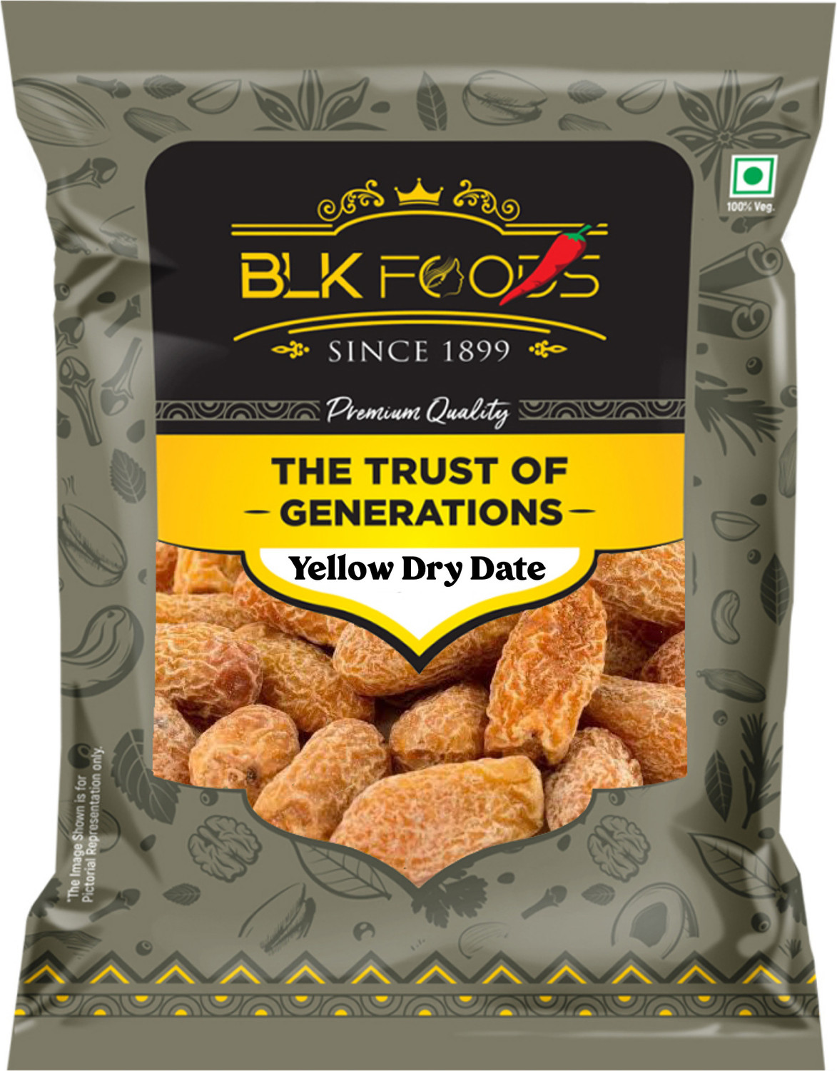 Image of BLK FOODS 250g Yellow Dry Dates | Sukha Khajoor (Chuara) Dates