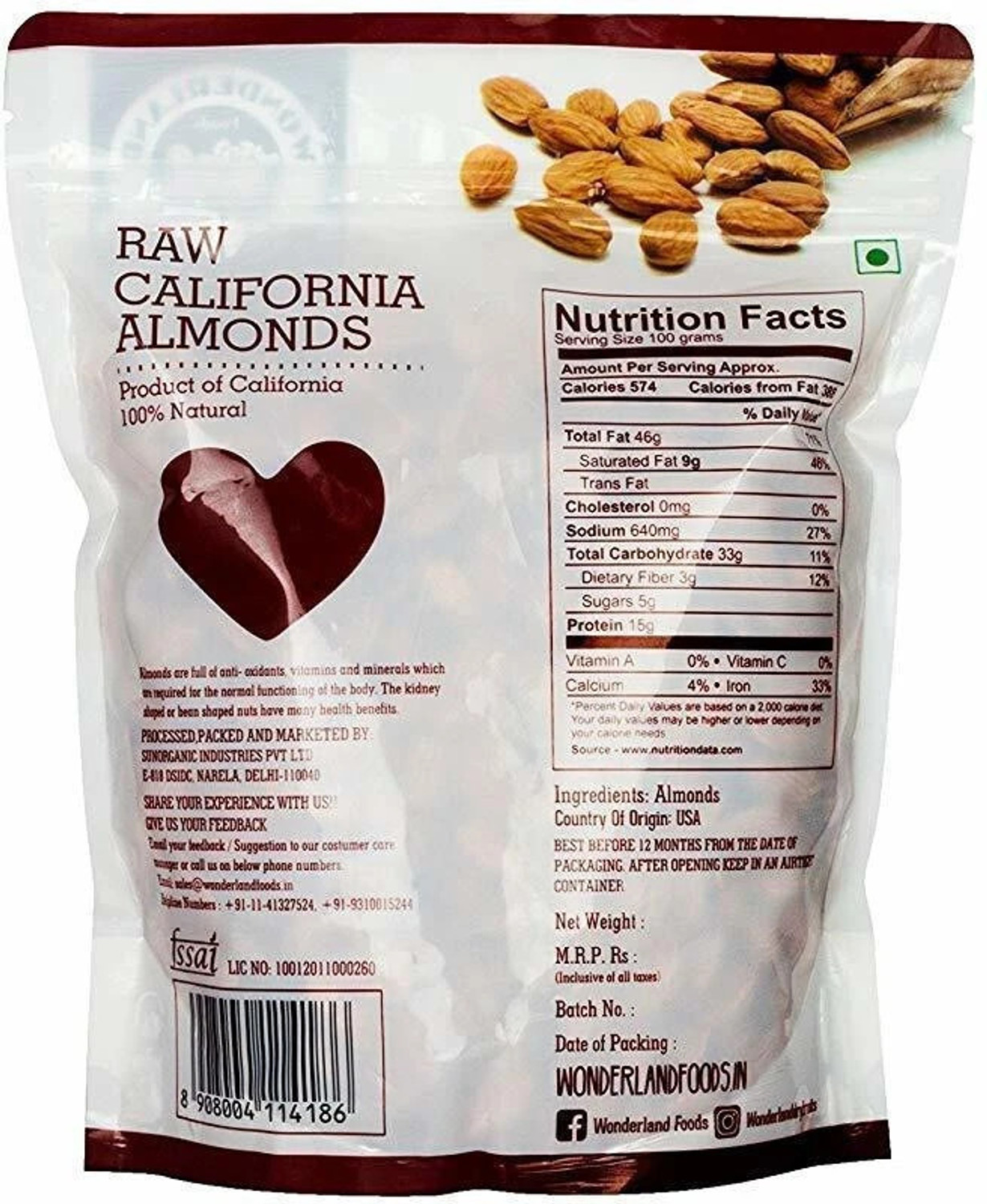 Image of WONDERLAND Foods Premium California Raw Almonds