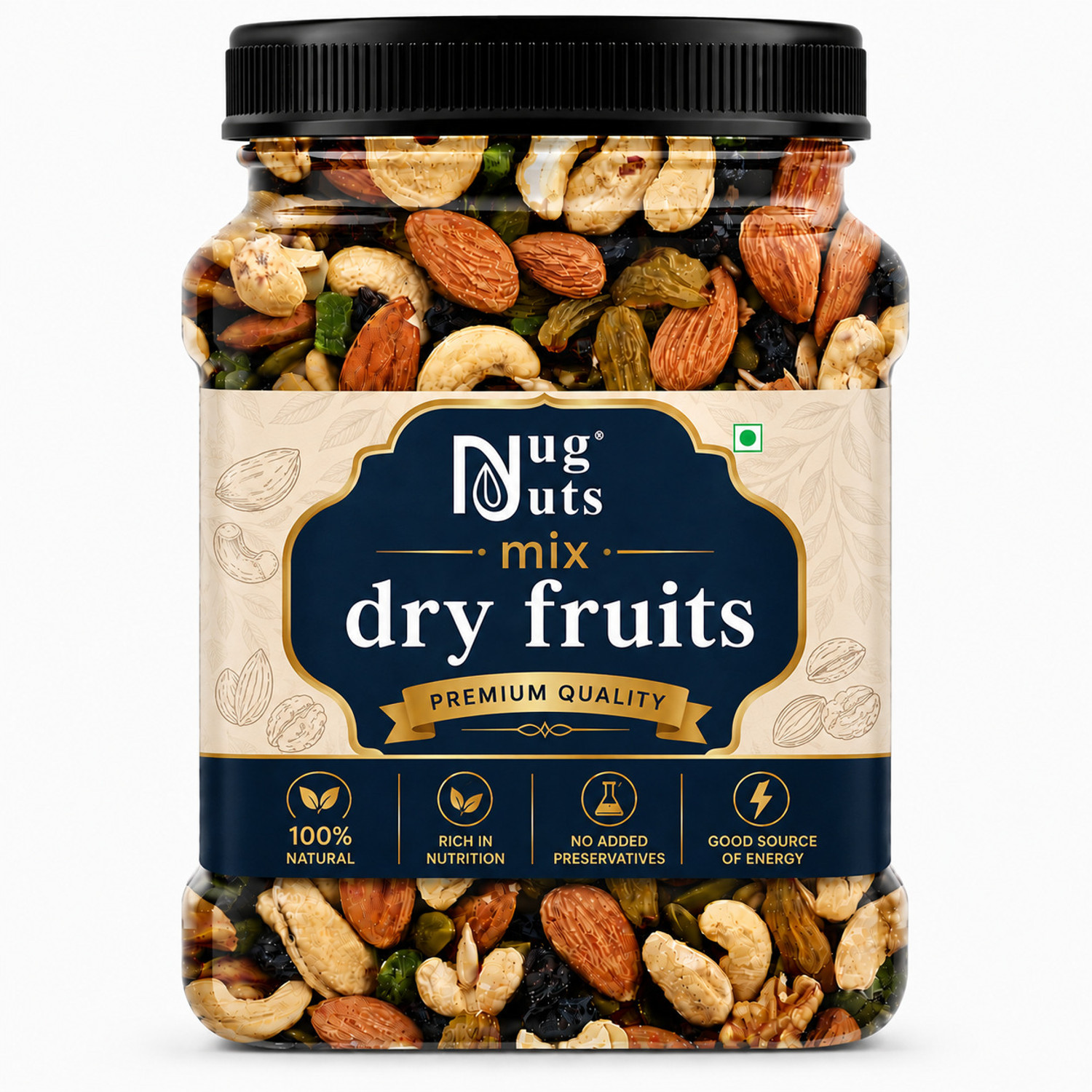 Image of YUGNUTS Premium Nut & Dry Fruit Mix | Crunchy & Delicious Snack Almonds, Apricots, Cashews, Dates, Pistachios, Walnuts (1 x 500 g)