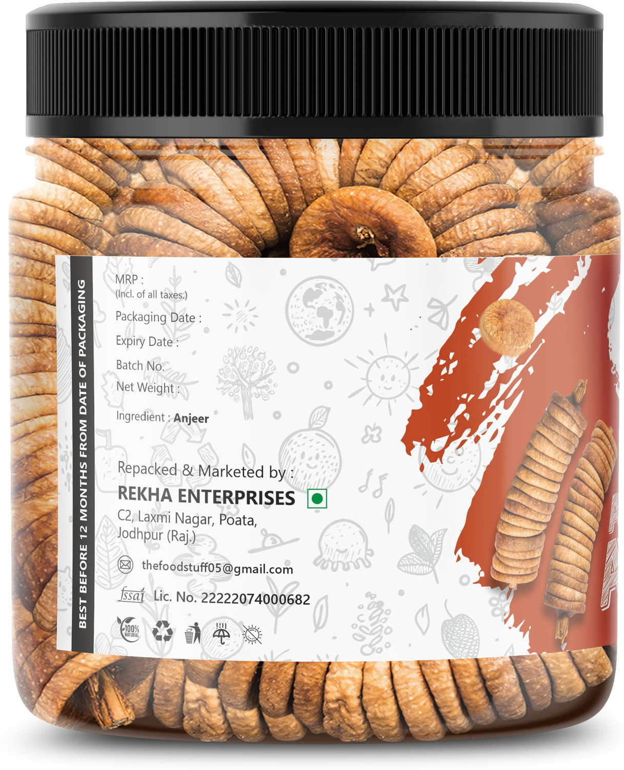 Image of THE FOOD STUFF DRY FIGS PREMIUM ANJEER BOLD AND SOFT FIGS 1KG JAR PACK J26 Figs