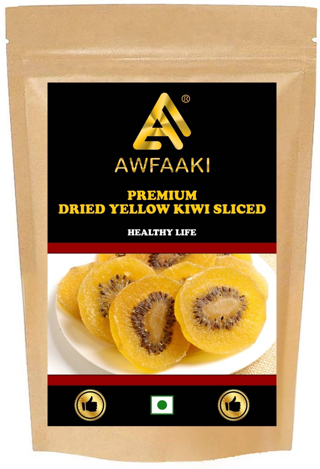 AWFAAKI Dried Yellow Kiwi Sliced | Dry Golden Kiwi Slices | Dehydrated Kiwi Candied Kiwi