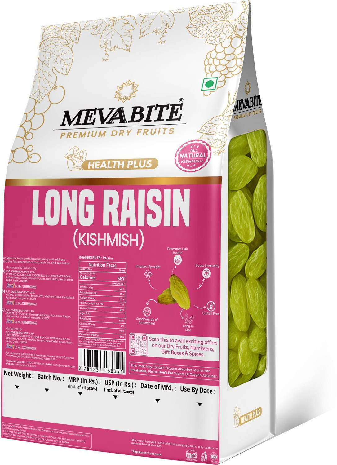 Image of MEVABITE Green Long Kismish 1kg Raisins
