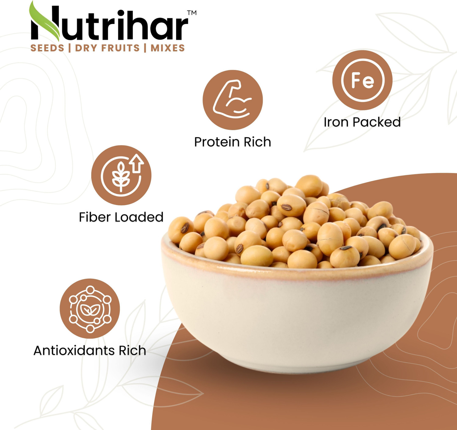 Image of Nutrihar Roasted Soyabean 250g | Unsalted Soyabean | High in Protein, Healthy Snack Soy Nuts