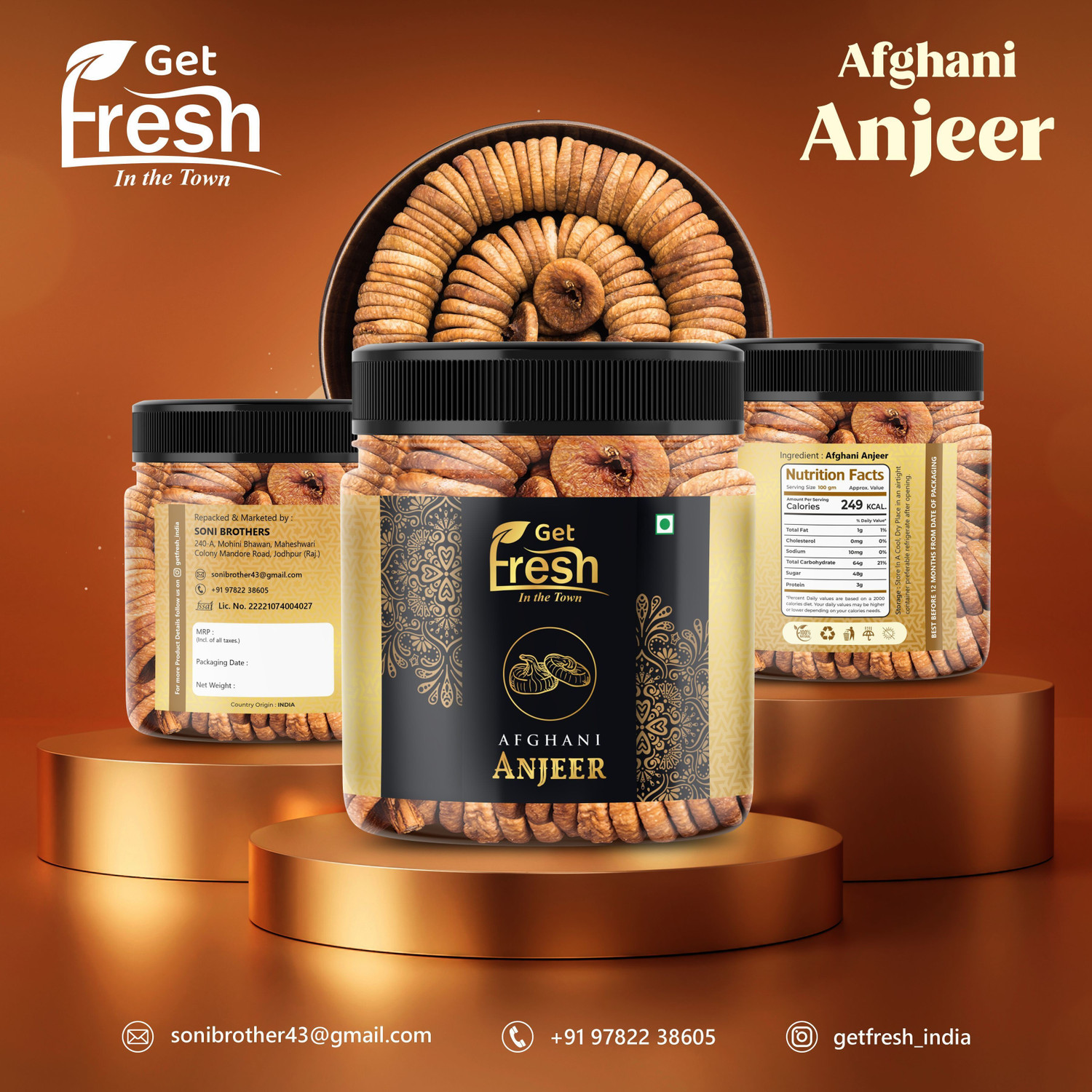 Image of Get Fresh Premium Anjeer Dry Fruits | Dried Figs Combo of (2*250 gm) Jar Packing Figs