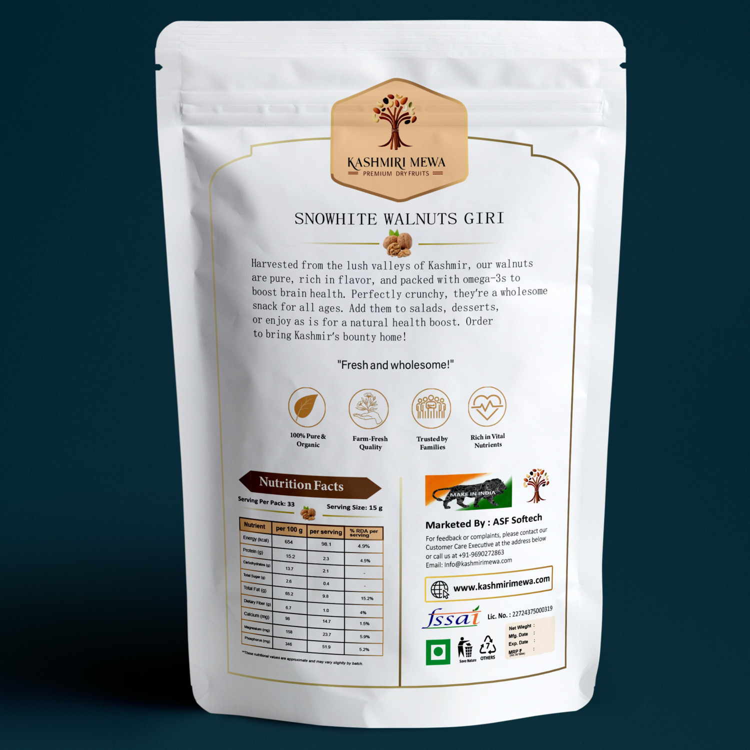 Image of Kashmiri Mewa Premium Walnut Kernels (Akharot Giri) - 75% Oil Content Walnuts