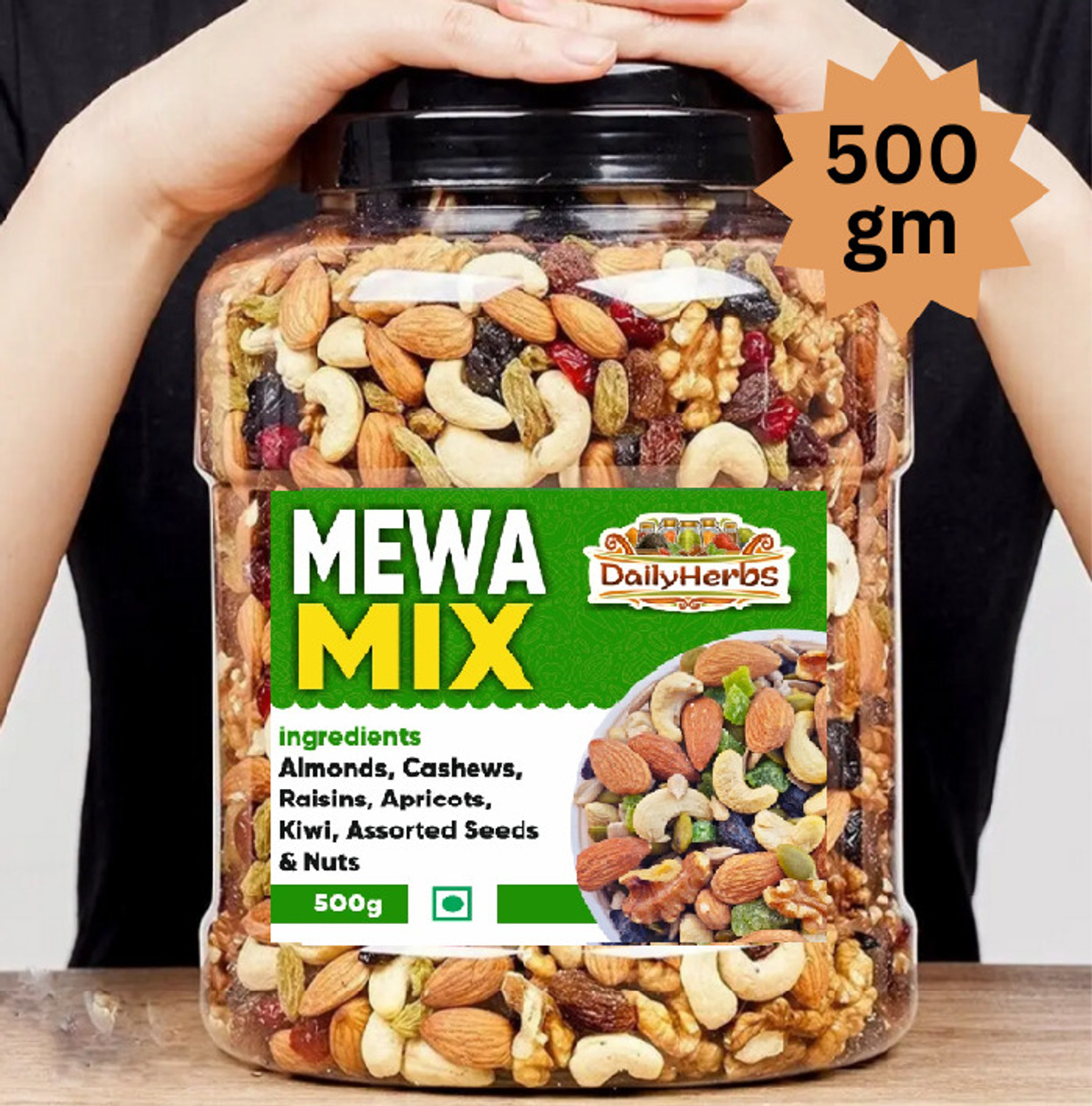 Image of DAILYHERBS Mix Dry Fruit | Mewa Mix | 500gm | A+ Almonds, Cashews, Raisins, Apricots, Assorted Seeds & Nuts