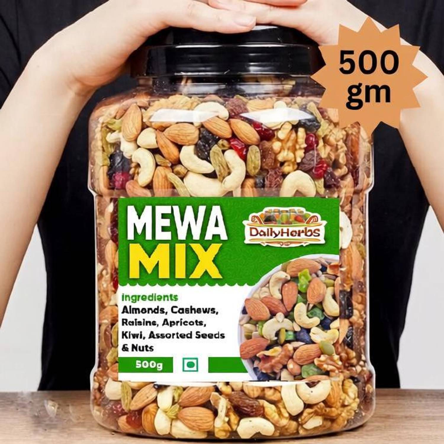 DAILYHERBS Mix Dry Fruit | Mewa Mix | 500gm | A+ Almonds, Cashews, Raisins, Apricots, Kiwi, Assorted Seeds & Nuts