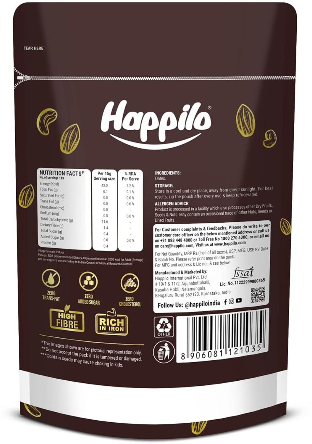 Image of Happilo Premium International Queen Kalmi Dates 200gm Dates (1 x 200 g)