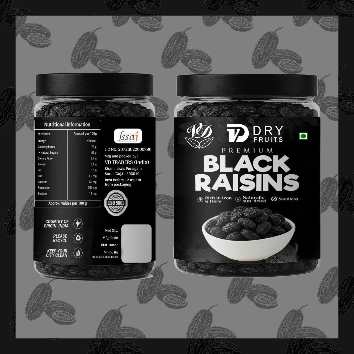 Image of VD Traders Premium Black Raisins (Kishmish) Naturally ,Seedless &Iron-Rich Dry Fruits Raisins