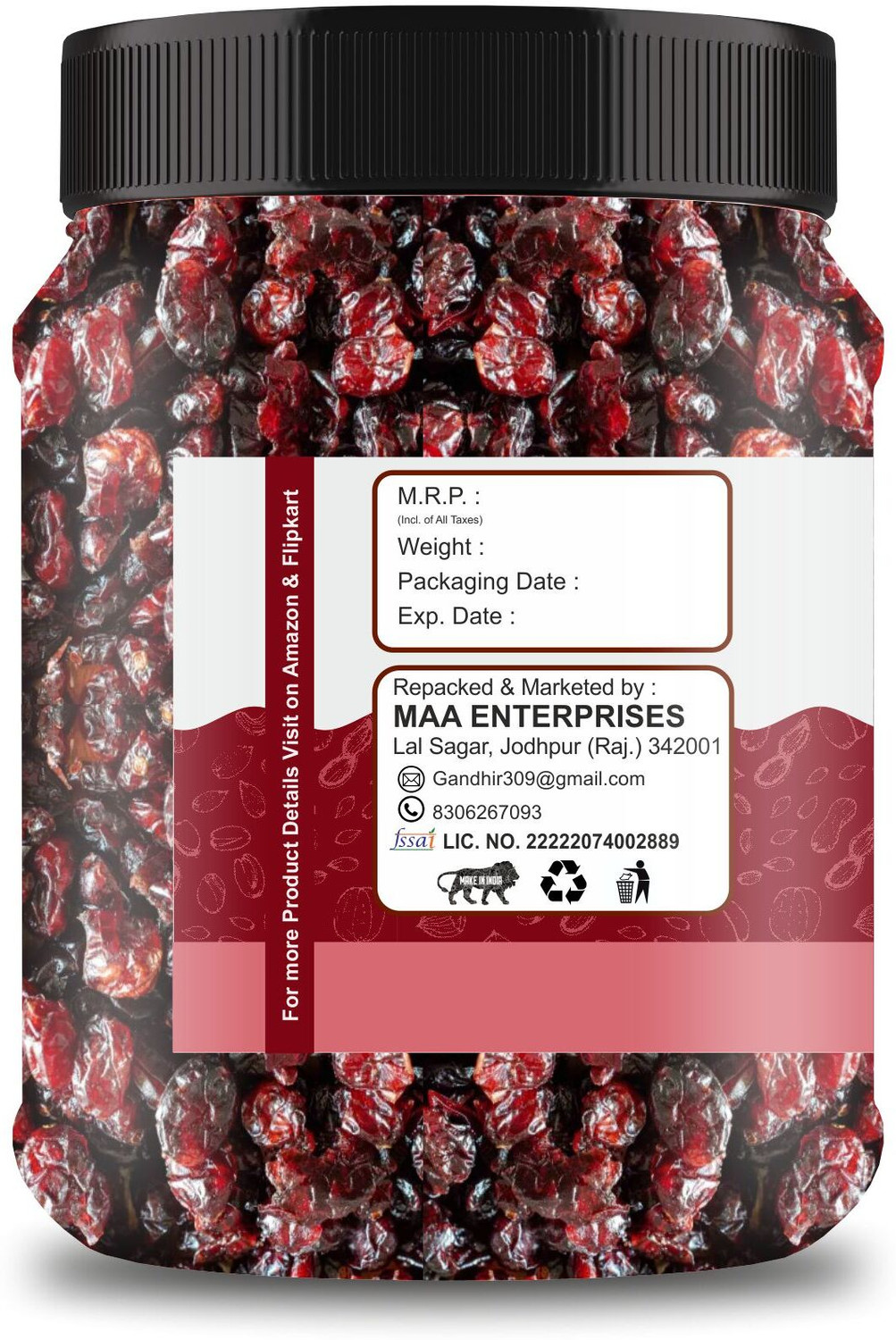 Image of GOTREY Premium Californian Dried and Sweet Sliced Cranberries 1kg Jar Pack Cherries (1 x 1 kg)