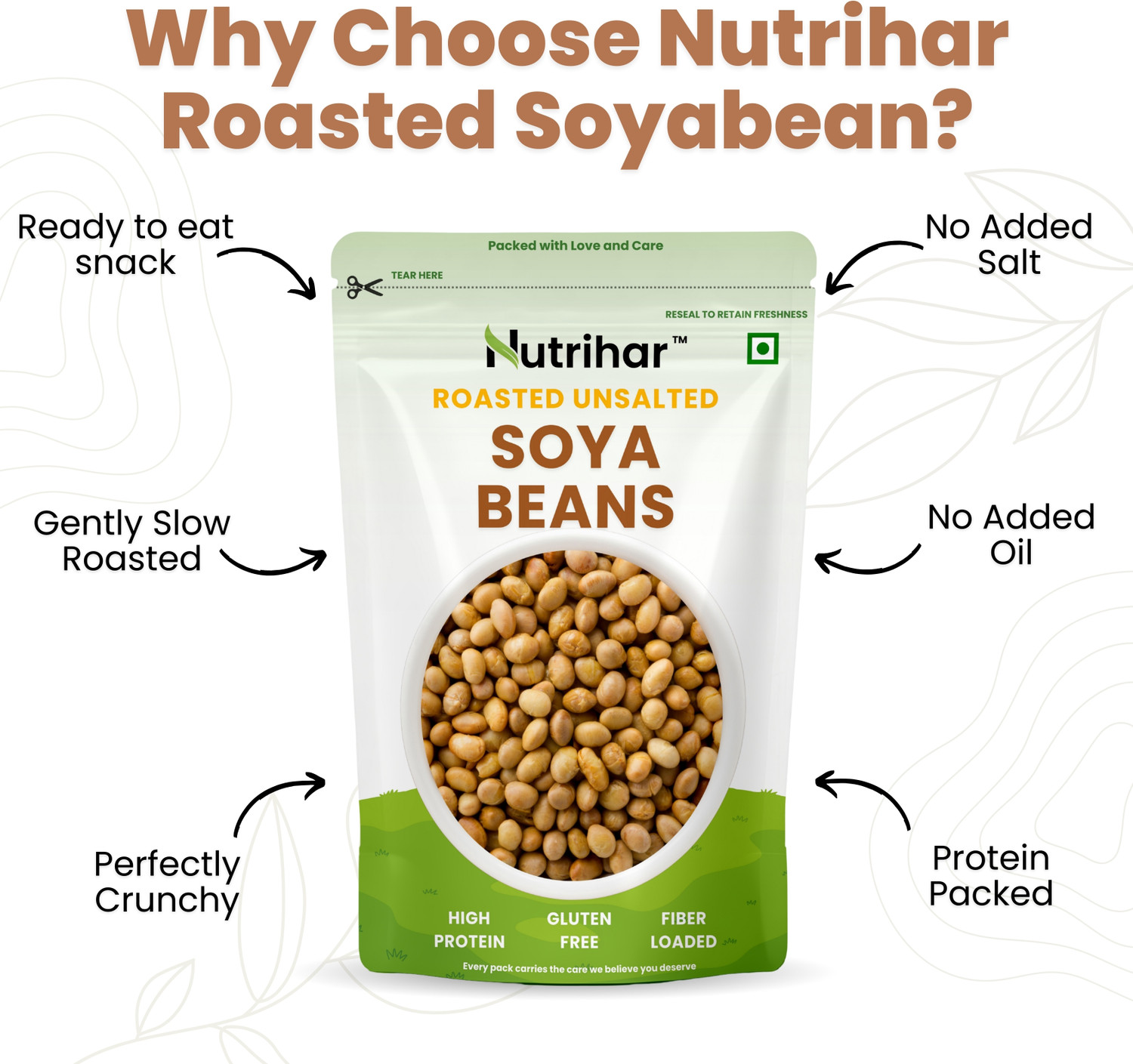 Image of Nutrihar Roasted Soyabean 250g | Unsalted Soyabean | High in Protein, Healthy Snack Soy Nuts