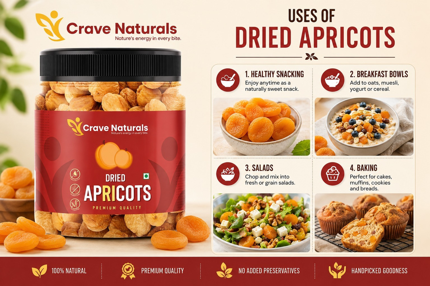 Image of Crave Naturals Premium Dried Apricots | 100% Natural & Gluten Free Apricots