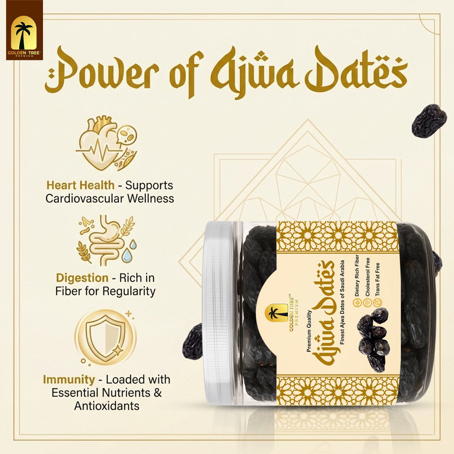 Image of Golden Tree Premium Ajwa Dates, Khajur, Khajoor, Juicy & Delicious Khajoor, Instant Energy Dry Dates