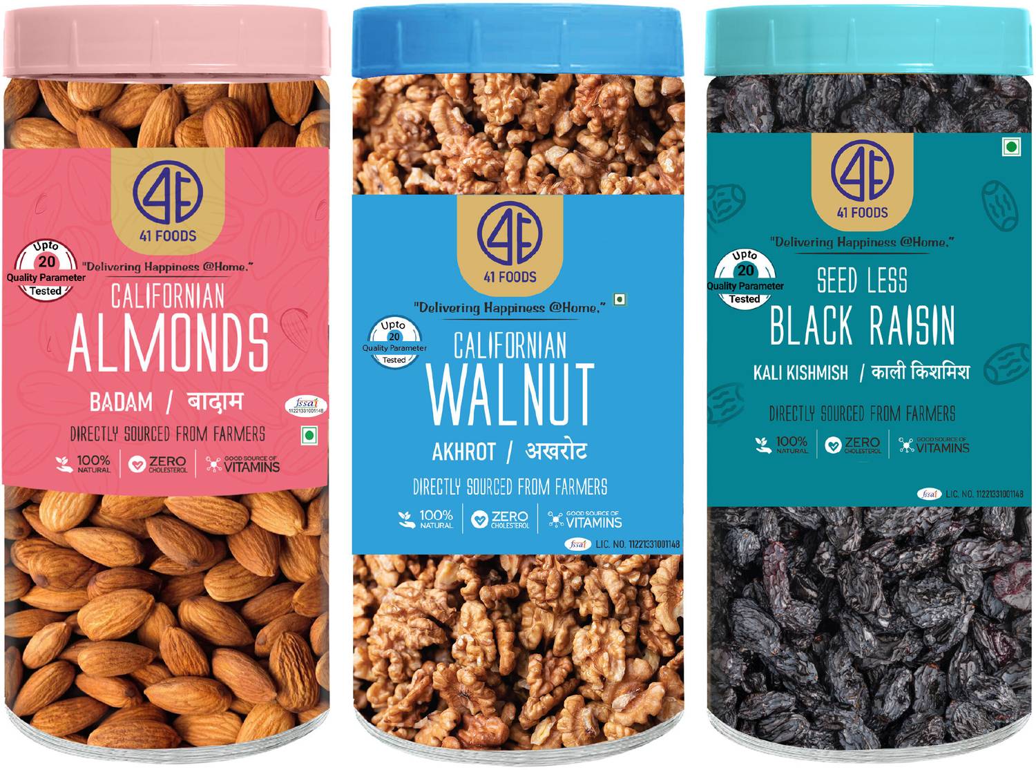 41 foods Dry fruits combo pack Almonds Walnuts Black Raisins | badam akhrot kismis 1.5 KG Raisins, Walnuts, Almonds