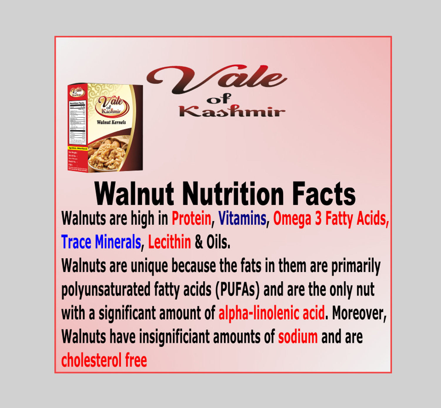 Image of vale of kashmir Kashmiri Walnut Kernels Brown Half Walnuts