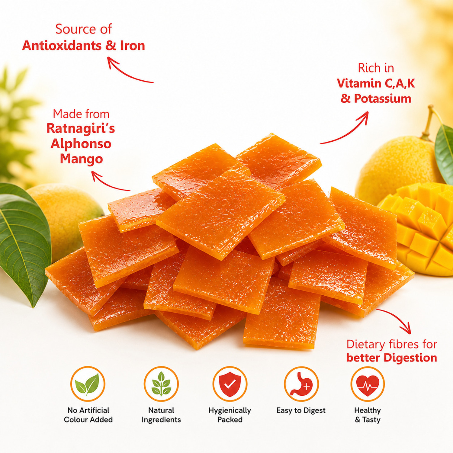 Image of Phalfool Aam Papad Tofee Mango Papad Candy | Healthy Fruit Snacks Aam Candy (1 kg) Mango