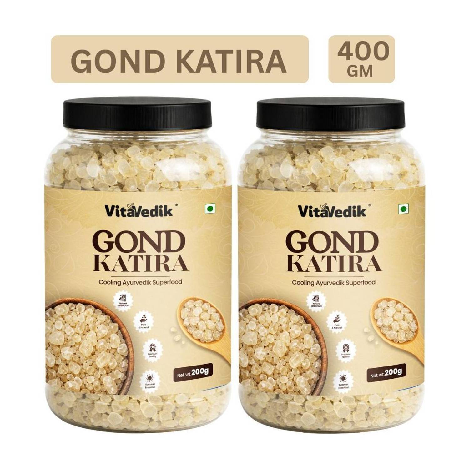 VitaVedik Gond Katira Pure 400gm (Edible Gum) Tragacanth Gum for Summer Drinks & Sharbat Dried Gum