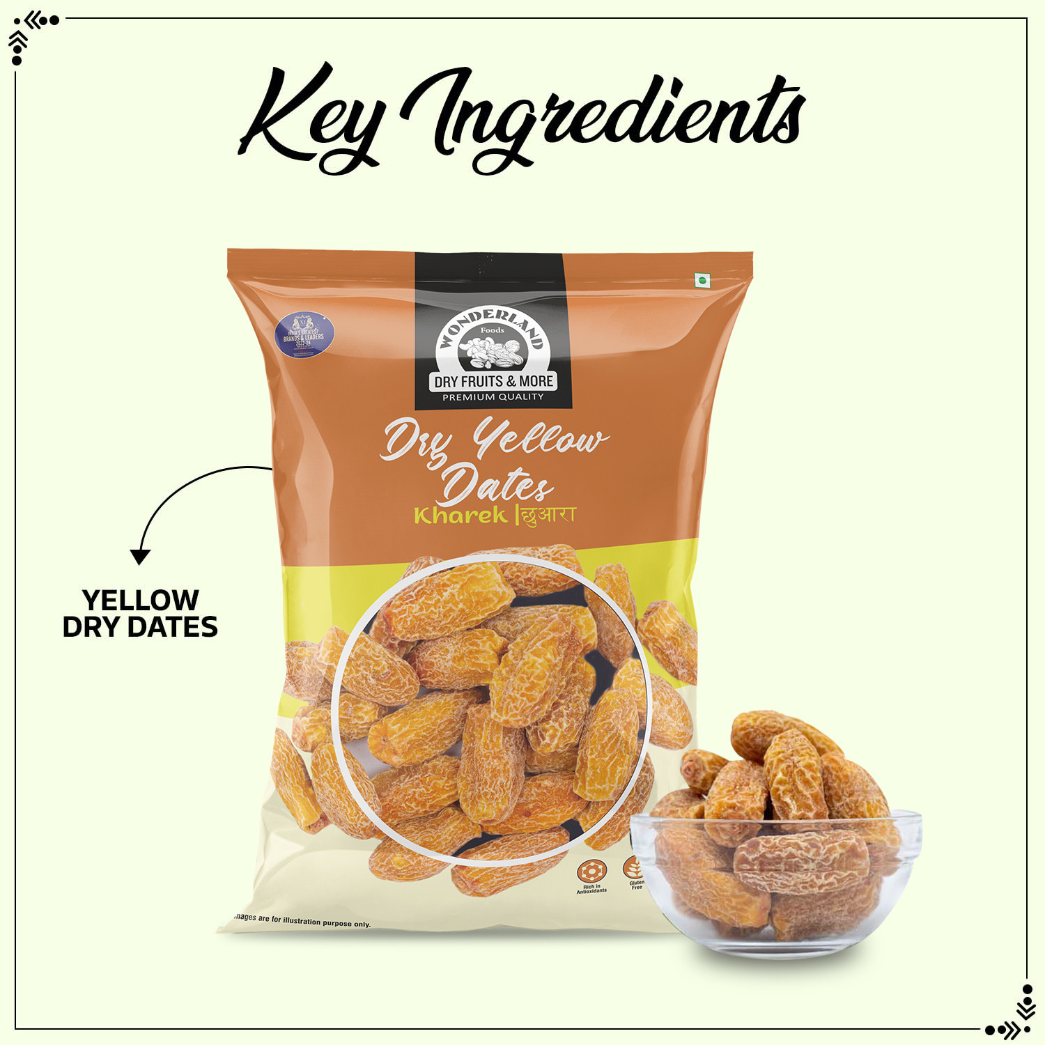 Image of WONDERLAND Dry Fruits Premium Dry Yellow Dates 500g Sukha Khajoor Fibre Rich Dates