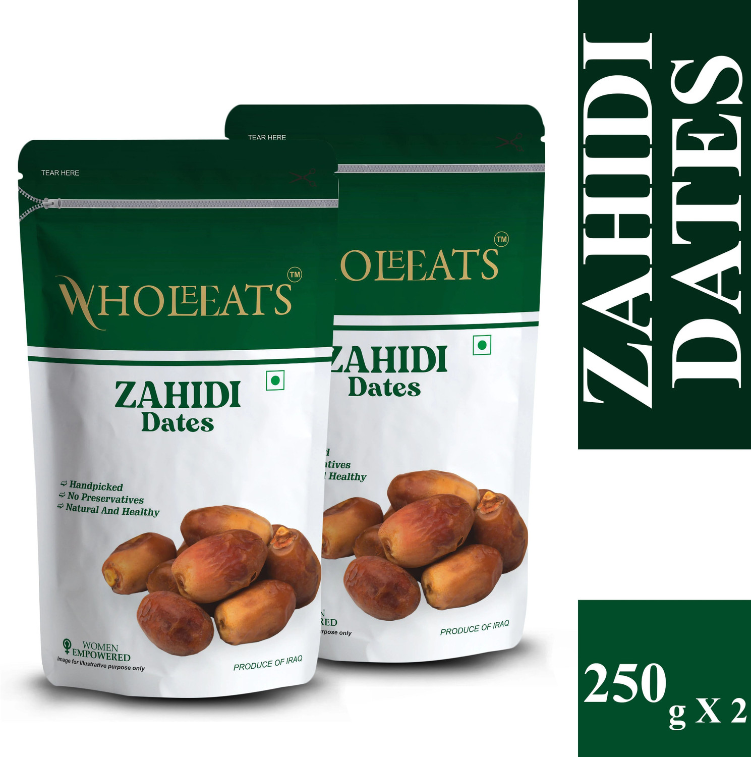 Image of wholeeats Original Zahidi Dates, Zahidi Dates 100 % Natural Pack Of 2 Dates