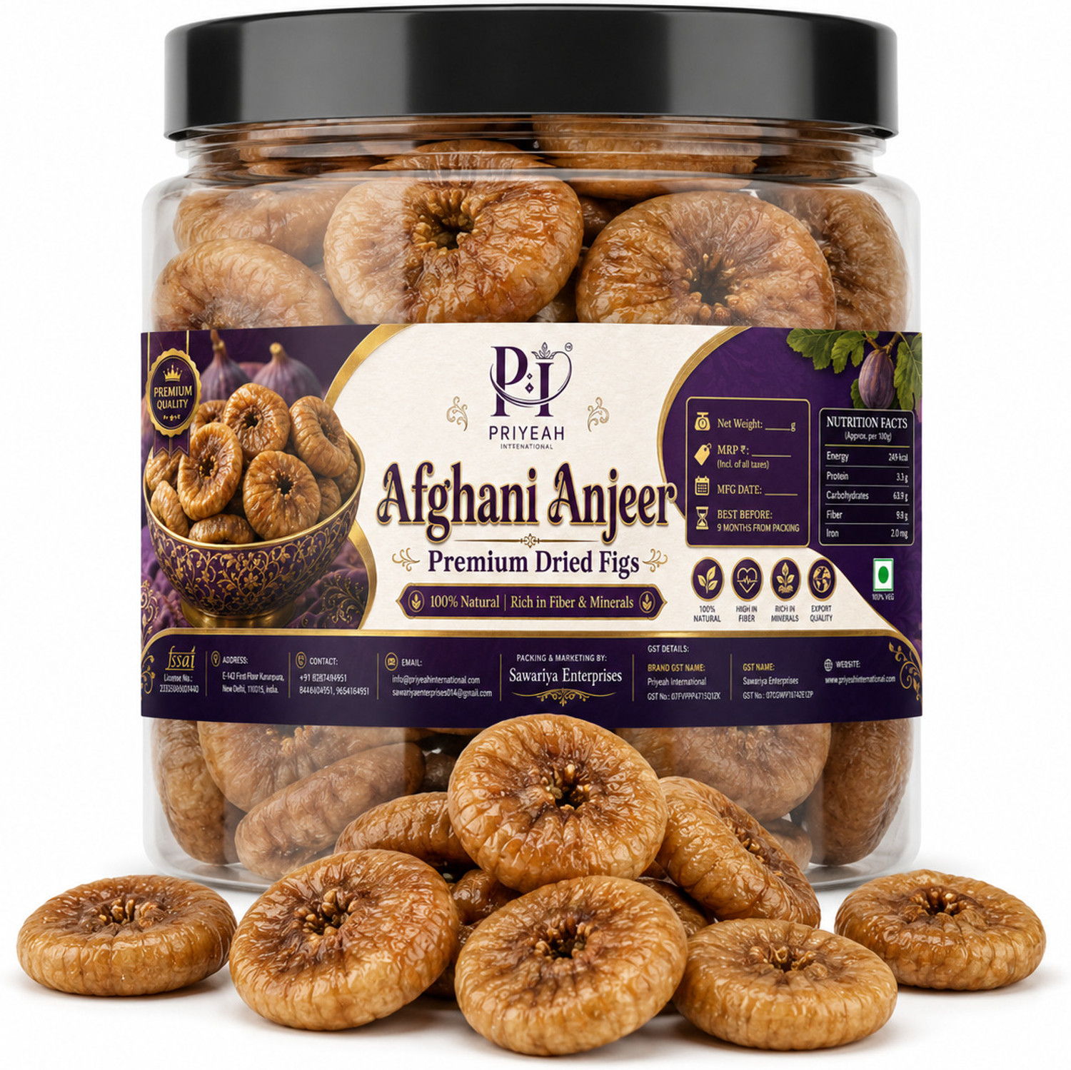 Image of Priyeah international Priyeah Premium Anjeer 250g | Dried Figs | Healthy Fiber Rich Snack Figs
