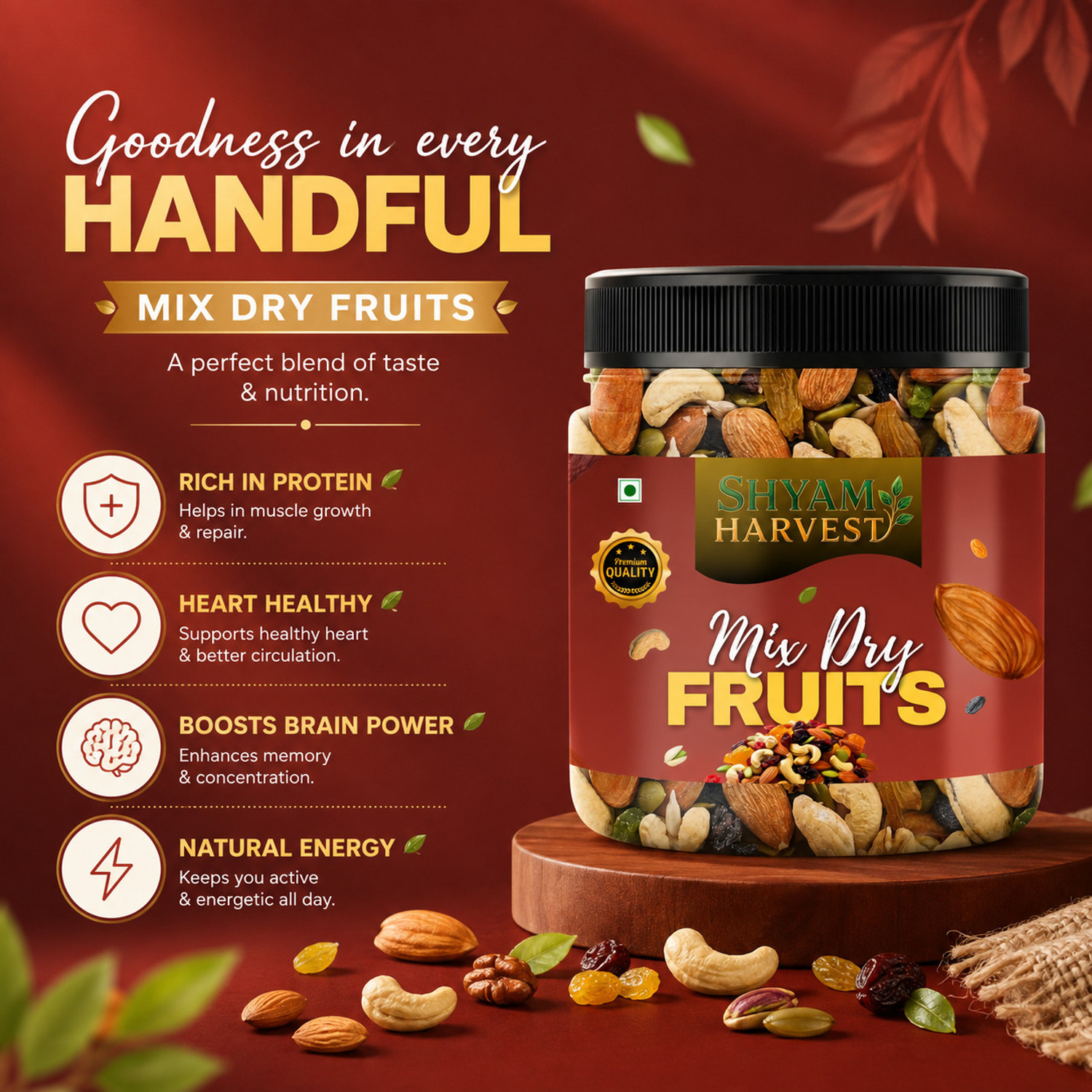 Image of SHYAM HARVEST MIX DRYFRUITS PACK OF 500gm Assorted Nuts